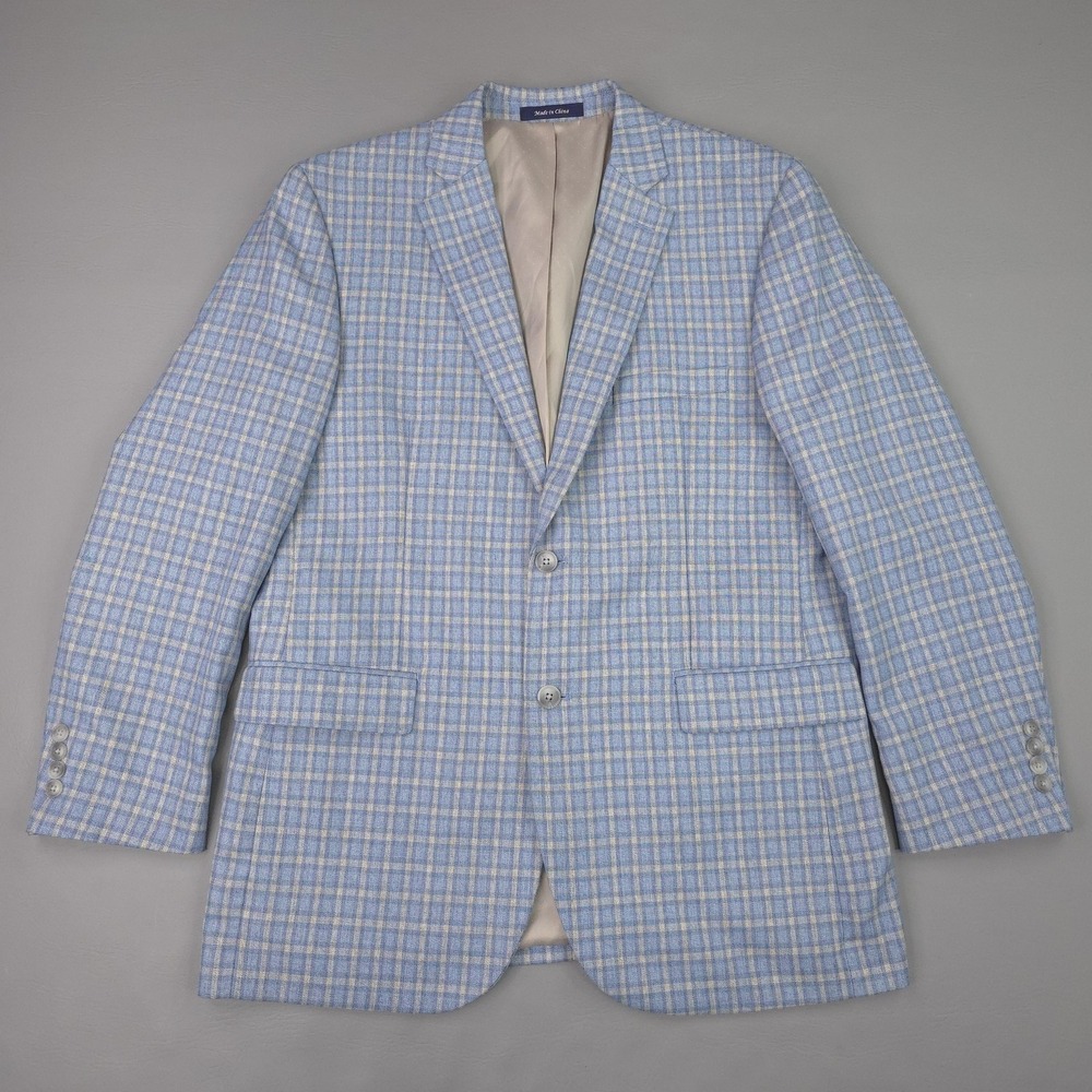 Alan Flusser Mens 42R Blue Plaid Sport Coat Blazer Jacket 2-Button Double Vent